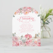 Sweet Little Pumpkin Pink Floral Fall Baby Shower 招待状 (スタンド正面)
