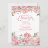 Sweet Little Pumpkin Pink Floral Fall Baby Shower 招待状 (正面)