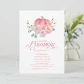 Sweet Little Pumpkin Pink Floral Fall Baby Shower 招待状 (スタンド正面)