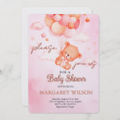 Sweet Little Teddy Bear Baby Shower 招待状 (正面/裏面)