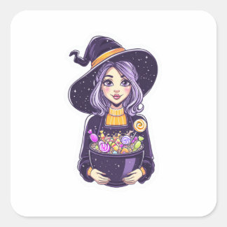 Sweet Little Witch with Magical Candy Bowl スクエアシール