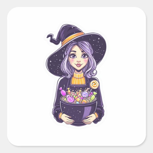 Sweet Little Witch with Magical Candy Bowl スクエアシール (正面)