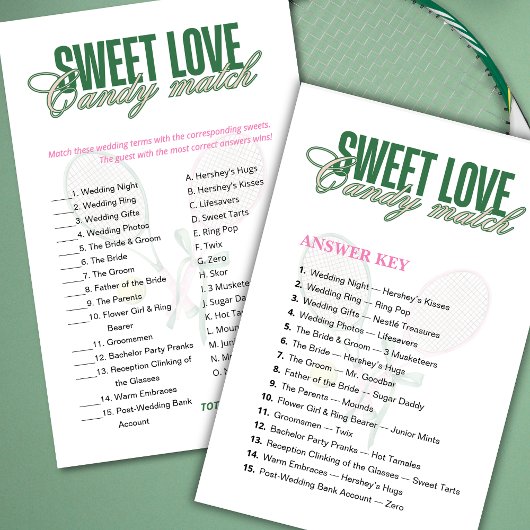 Sweet Love Candy Match Bridal Shower Game 
