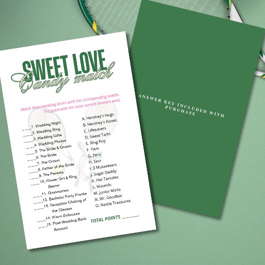 Sweet Love Candy Match Bridal Shower Game 
