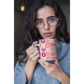 Sweet Love Hearts & Hugs XOXO モダンアブストラクト コーヒーマグカップ