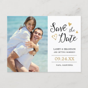Sweet Love Photo Save the Dateはがき/金ゴールド 案内ポストカード