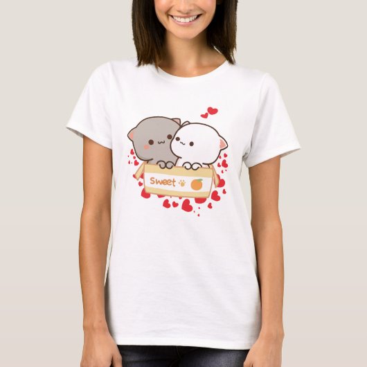 Sweet Love with Peach and Goma Cats Tシャツ (正面)