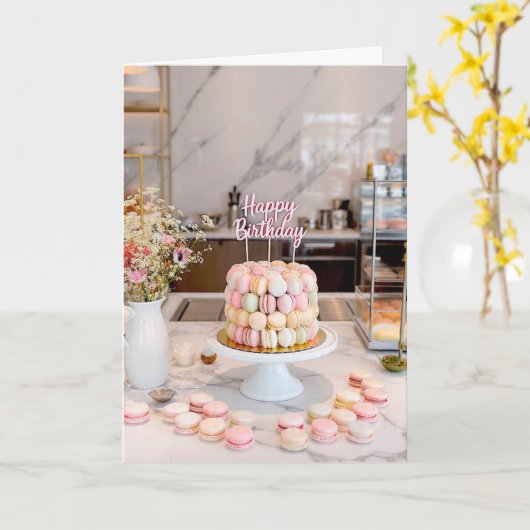 Sweet Macaron Cake Happy Birthday Card カード (黄色い花)