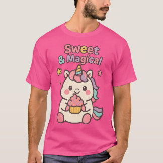 Sweet Magical Kawaii Unicorn Holding Cupcake For G Tシャツ