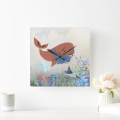 Sweet Mama & Baby Whale Nursery Wall Clock スクエア壁時計 (ホーム)