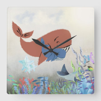 Sweet Mama & Baby Whale Nursery Wall Clock スクエア壁時計