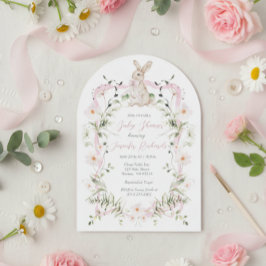 Sweet Meadow Bunny Wildflower Ribbon Baby Shower 招待状