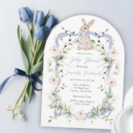 Sweet Meadow Bunny Wildflower Ribbon Baby Shower 招待状