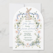 Sweet Meadow Bunny Wildflower Ribbon Baby Shower 招待状 (正面)