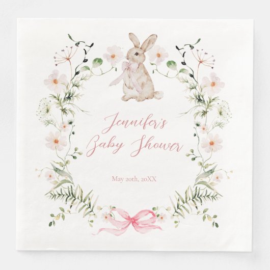 Sweet Meadow Bunny Wildflowers Bow Baby Shower (正面)