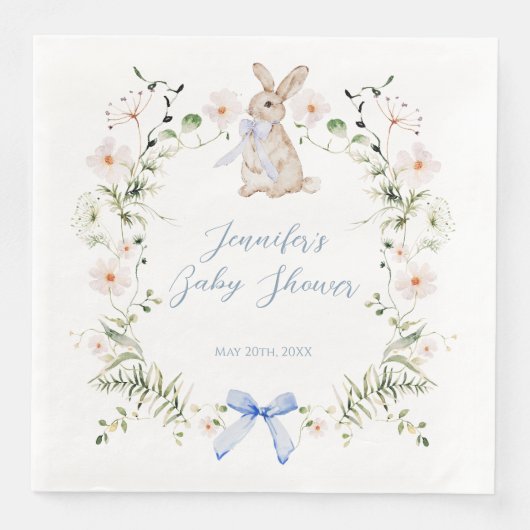 Sweet Meadow Bunny Wildflowers Bow Baby Shower (正面)