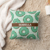Sweet Minty Green Donut Throw Pillow クッション (ブランケット)