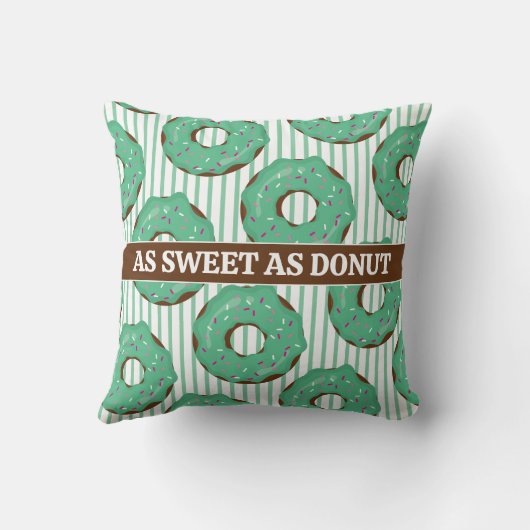 Sweet Minty Green Donut Throw Pillow クッション (裏面)
