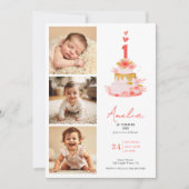 Sweet Modern 1st Birthday Invitation Photo Collage 招待状 (正面)