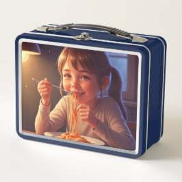 Sweet Modest Design – Jewish Girl Eating Pasta メタルランチボックス