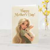 Sweet Mom Holding Bunny Happy Mother’s Day カード (黄色い花)
