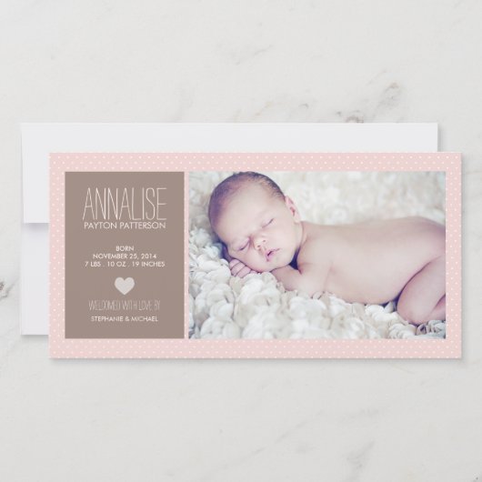 Sweet Moment Photo Baby Girl Birth Announcement 案内状 (正面)