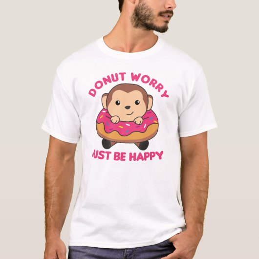 Sweet Monkey Funny Animals In Donut Pink Tシャツ (正面)