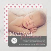 Sweet Monogram Birth Announce/バラ点 案内状 (正面/裏面)