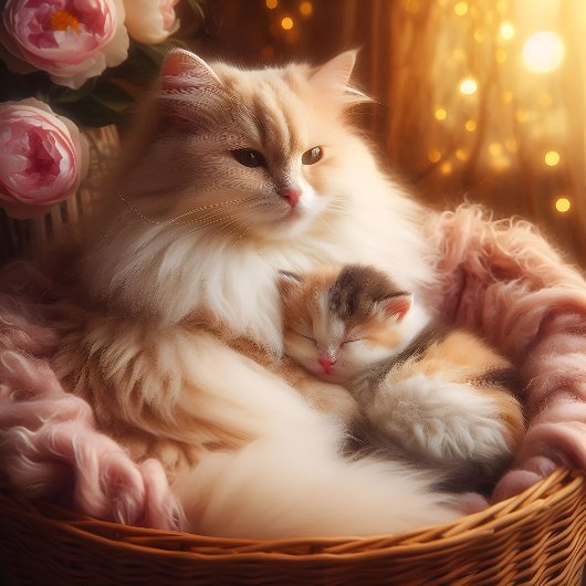 Sweet Mother Cat & Kitten - Mother's Day  キーホルダー