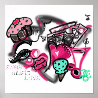 Sweet Music Love Grafittiオートクチュールリスト ポスター