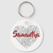 Sweet Music Notes赤い名前とミュージカルハートラブ キーホルダー (正面)