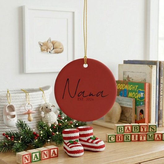 Sweet Nana EST Year Minimal Keepsake Script セラミックオーナメント