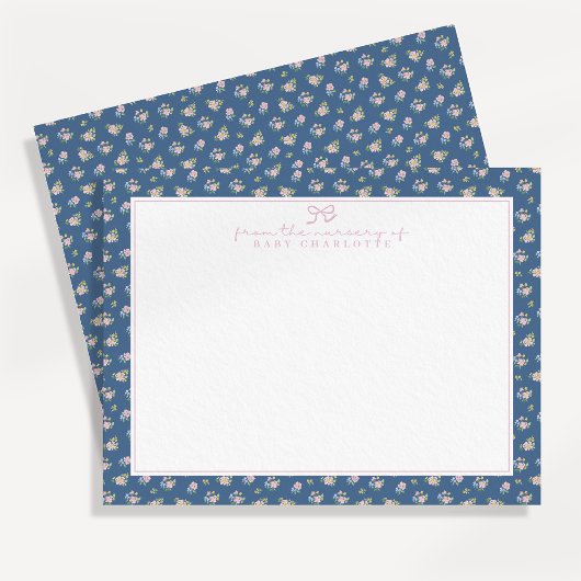 Sweet Navy Floral Nursery Note Card 案内状
