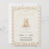 Sweet Neutral Teddy Bear Baby Shower Invite 招待状 (正面)