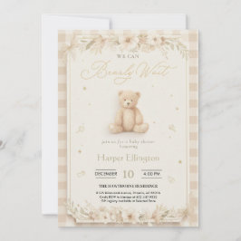 Sweet Neutral Teddy Bear Baby Shower Invite 招待状