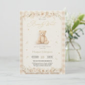 Sweet Neutral Teddy Bear Baby Shower Invite 招待状 (スタンド正面)