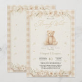 Sweet Neutral Teddy Bear Baby Shower Invite 招待状 (正面/裏面)