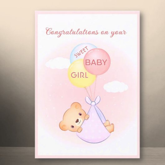 Sweet! New Baby Girl Folded Greeting Card カード
