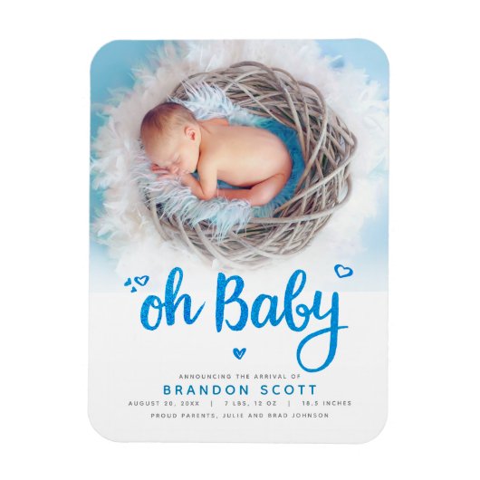 Sweet Oh男の赤ちゃん誕生発表写真 マグネット (縦)