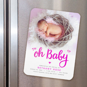 Sweet Oh Baby Girl Birth Announcement写真 マグネット