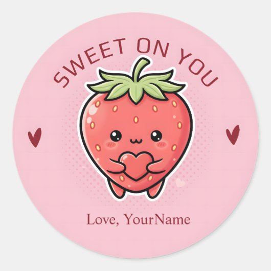 Sweet on You Cute Strawberry Valentine Sticker ラウンドシール (正面)