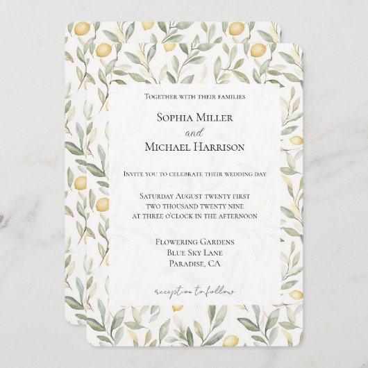 Sweet On You Lemons Wedding 招待状 (正面/裏面)