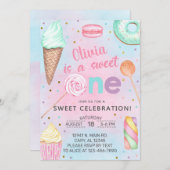 Sweet One女の子が最初に、1番目の誕生日の招待。請求書 招待状 (正面/裏面)