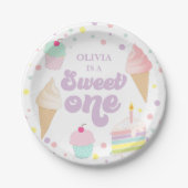 Sweet One アイスクリームとケーキ 1歳の誕生日 ペーパープレート (正面)