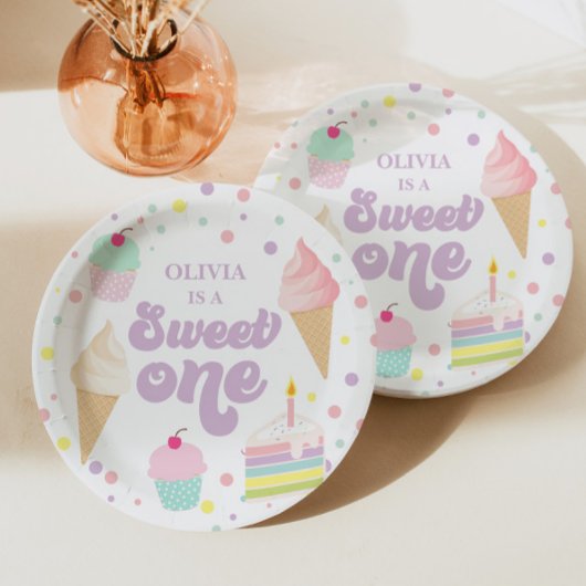 Sweet One アイスクリームとケーキ 1歳の誕生日 ペーパープレート