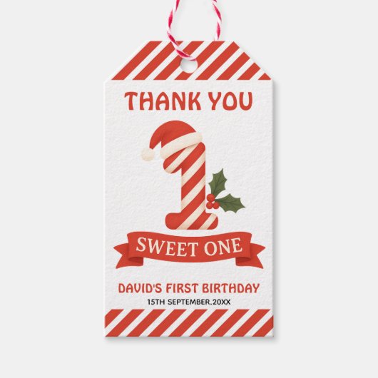Sweet One クリスマス 1歳の誕生日 ギフトタグ (正面)