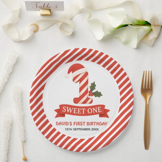 Sweet One クリスマス 1歳の誕生日パーティーの招待状 ペーパープレート (ウェディング)