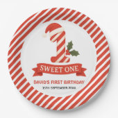 Sweet One クリスマス 1歳の誕生日パーティーの招待状 ペーパープレート (正面)