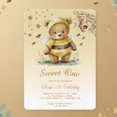 Sweet One ハニー ベア ガール 1歳の誕生日 招待状