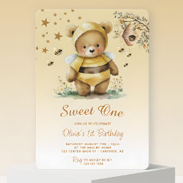 Sweet One ハニー ベア ガール 1歳の誕生日 招待状